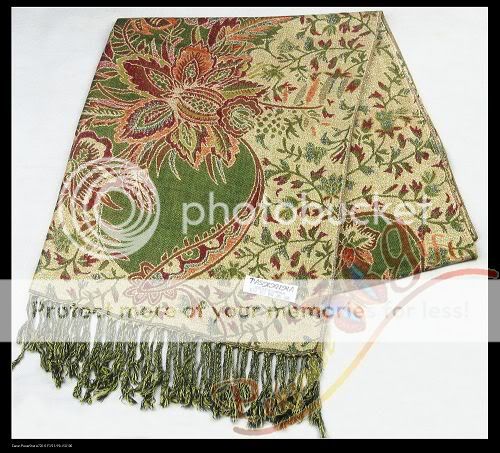 100% New Green Pashmina Cashmere Scarf Five Golden Flowers Thick 