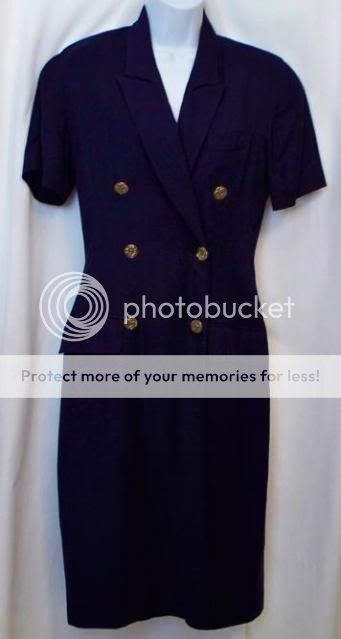 Spenser Jeremy Dress Sz 4 Linen Navy Blue Crest Buttons Shapley Fit